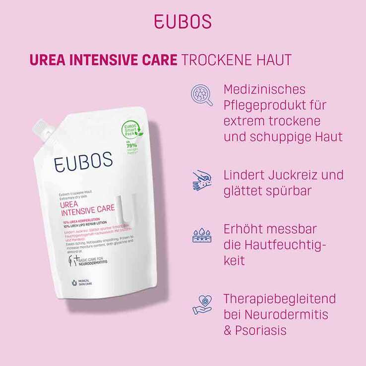 Eubos Trockene Haut Urea 10% Körperlotion Nachfüllbeutel, 400 ml