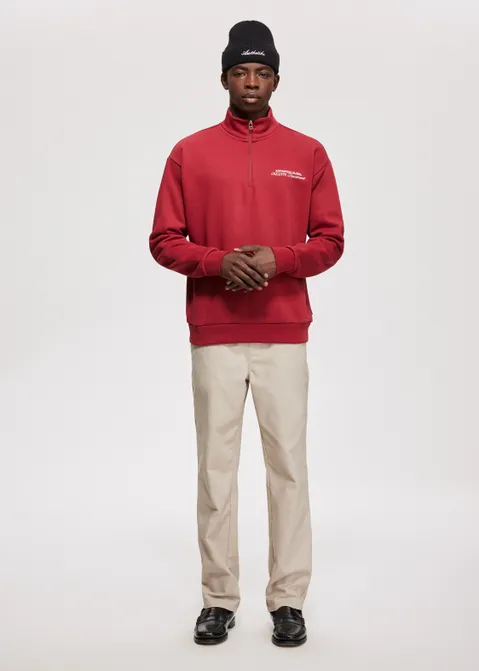 Half zip sweater met tekst rood (ROO.D)