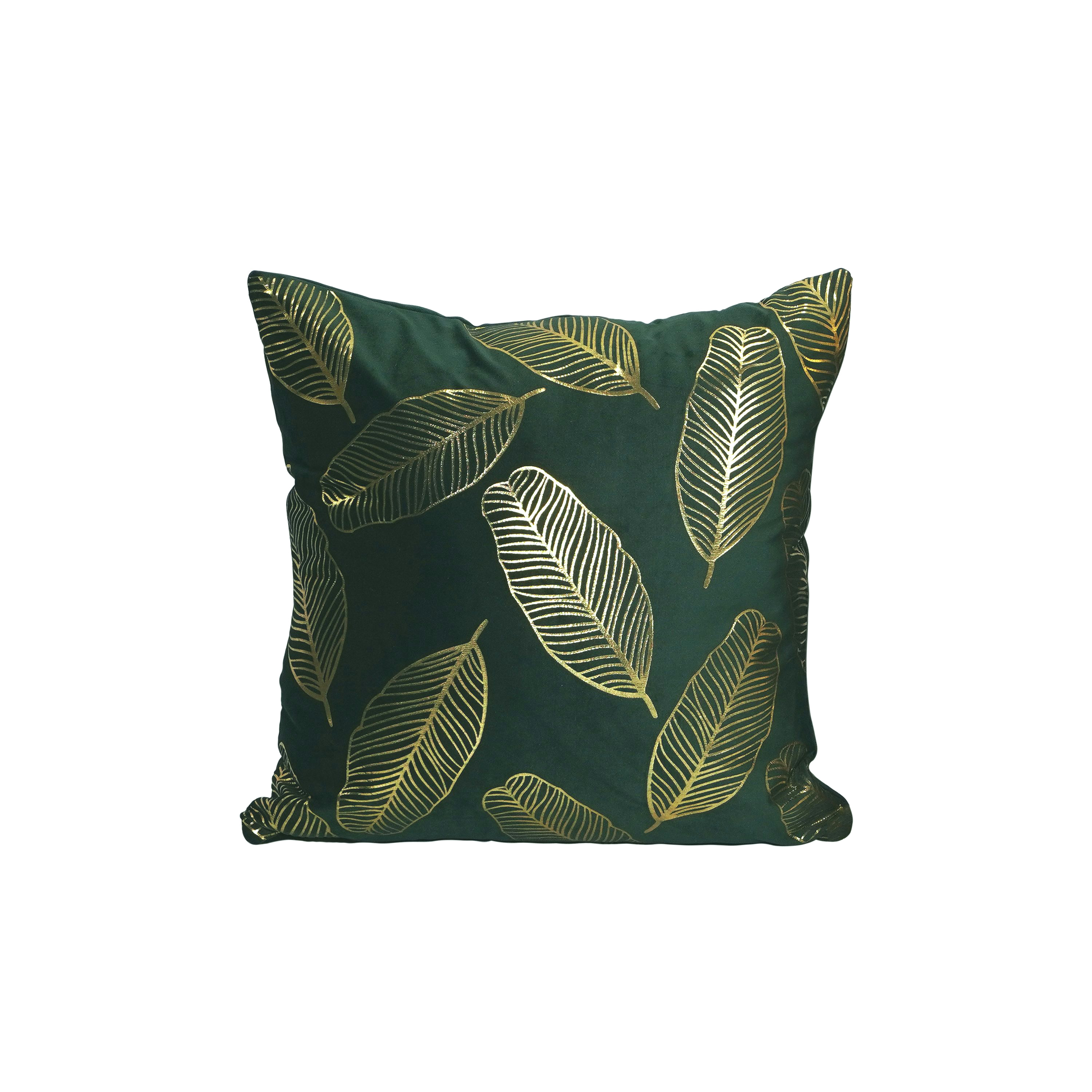 Kissenbezug Samt LEAVES 2er Set 45 x 45 cm dunkelgrün/gold