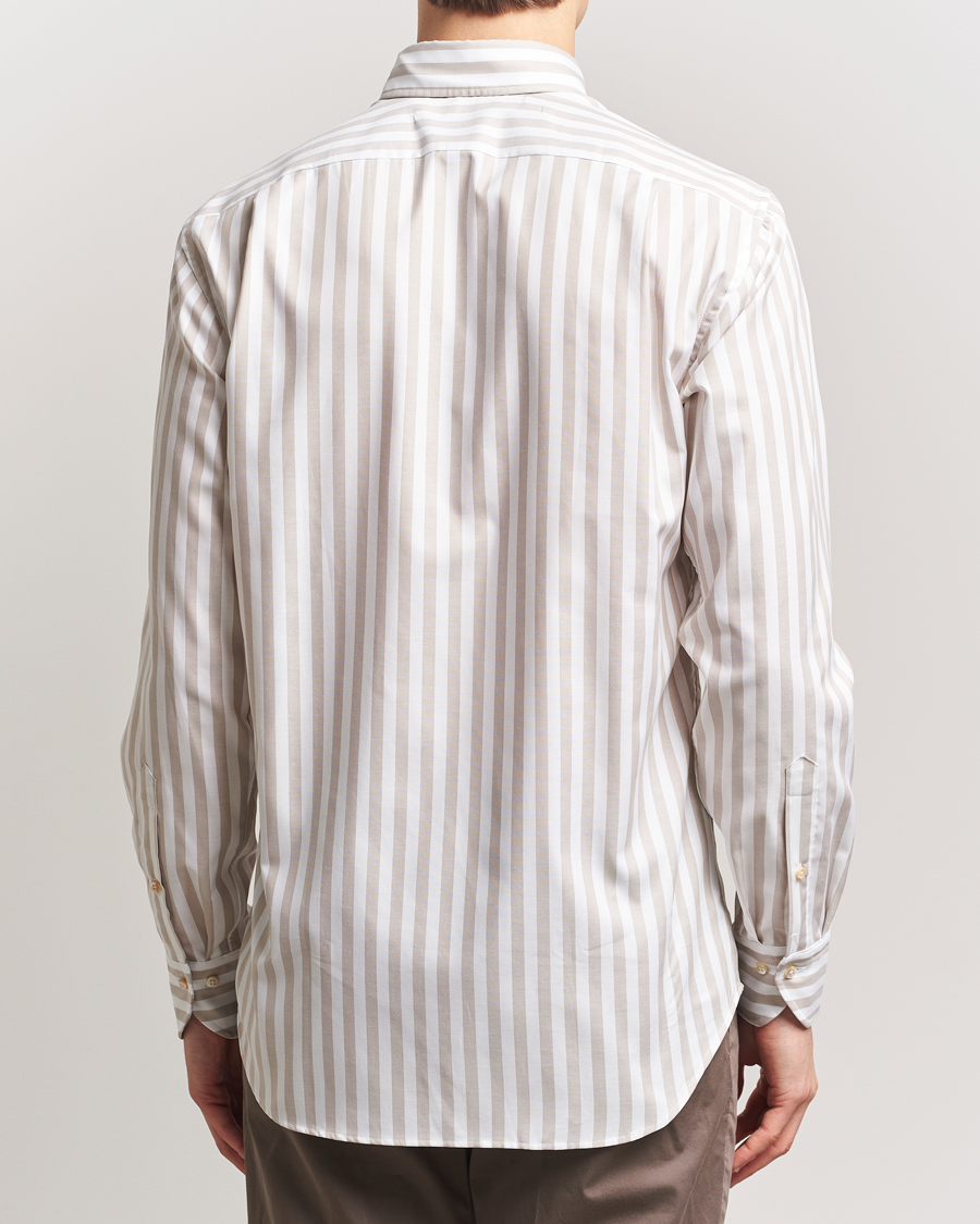 Stenströms Fitted Body Wide Stripe Oxford Shirt Beige