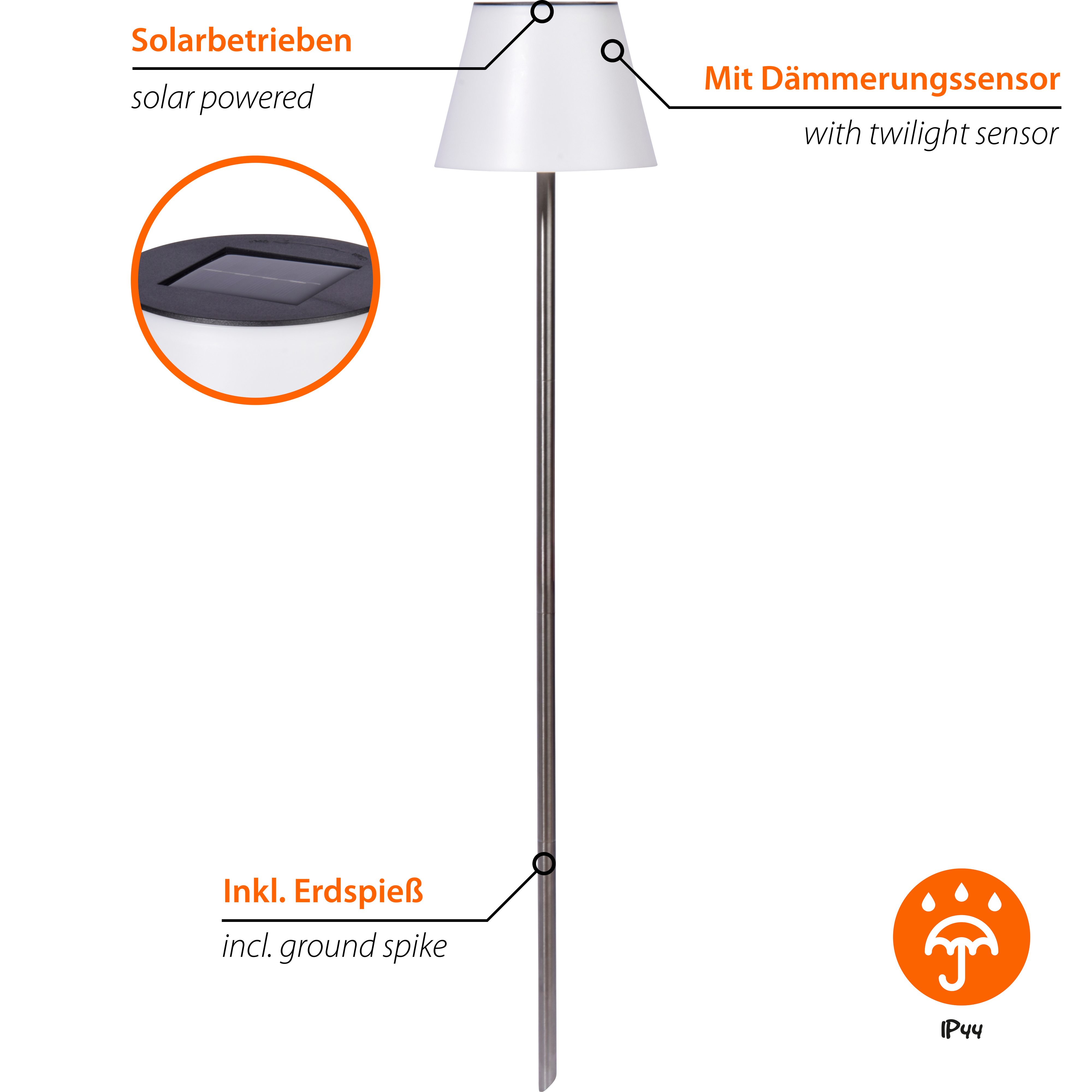 dobar Solar Standleuchte Garten 2er Set, 18x18x90 cm