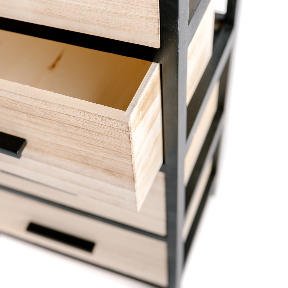 Meuble de rangement, table de nuit chevet, chiffonnier bois noir et beige 4 tiroirs scandinave 40x29x73cm- meuble de chambre