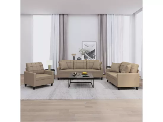 Ensemble de canapés 3 pcs avec coussins cappuccino similicuir