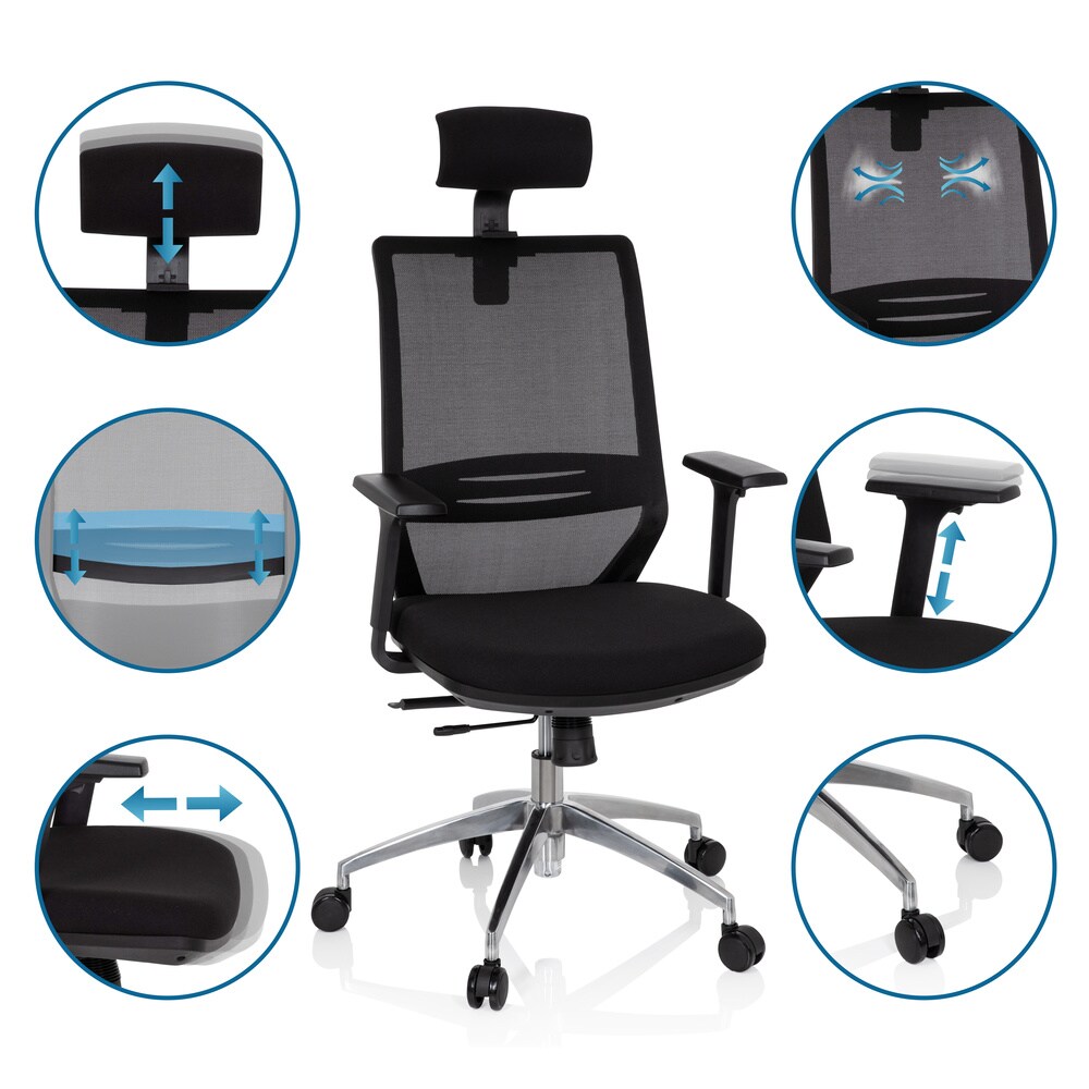 Profi Bürostuhl PROFONDO PRO Stoff/Netzstoff mit Armlehnen (höhenverstellbar) hjh OFFICE