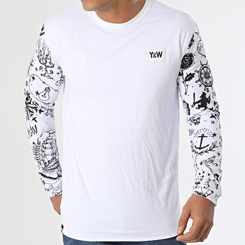 Tee Shirt Manches Longues Marine Blanc