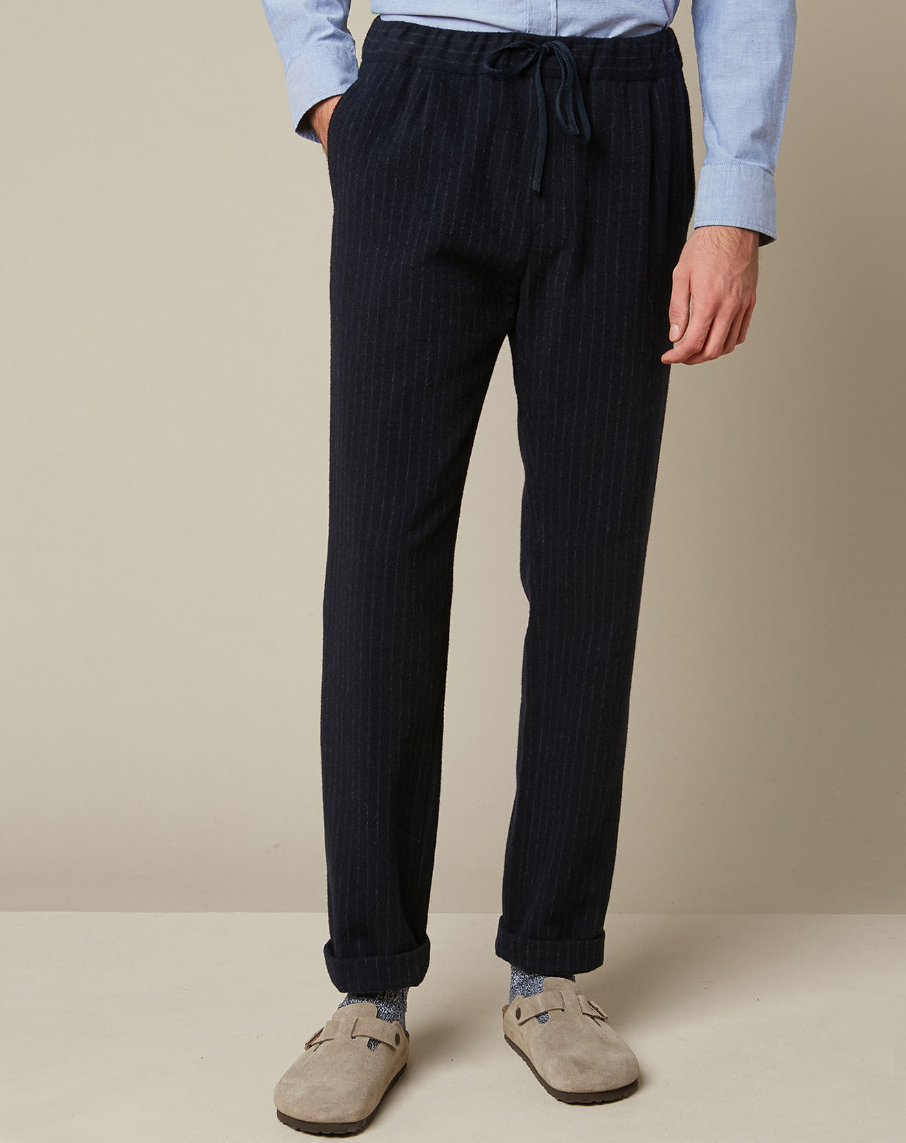 Hartford Pantalon en Laine mélangée Tanker rayé marine/craie