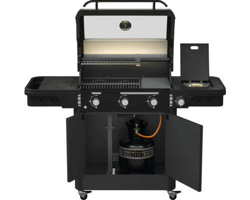 Tenneker® Halo Gas Grill Power Zone TG 3 156,4 x 61 x 117,5 cm 3 branders + zijbrander, gietijzeren rooster, platformsysteem, glazen inzetstuk in het deksel