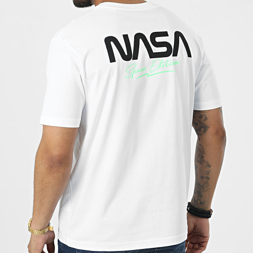 Tee Shirt Oversize Large Space Edition Blanc Vert Fluo