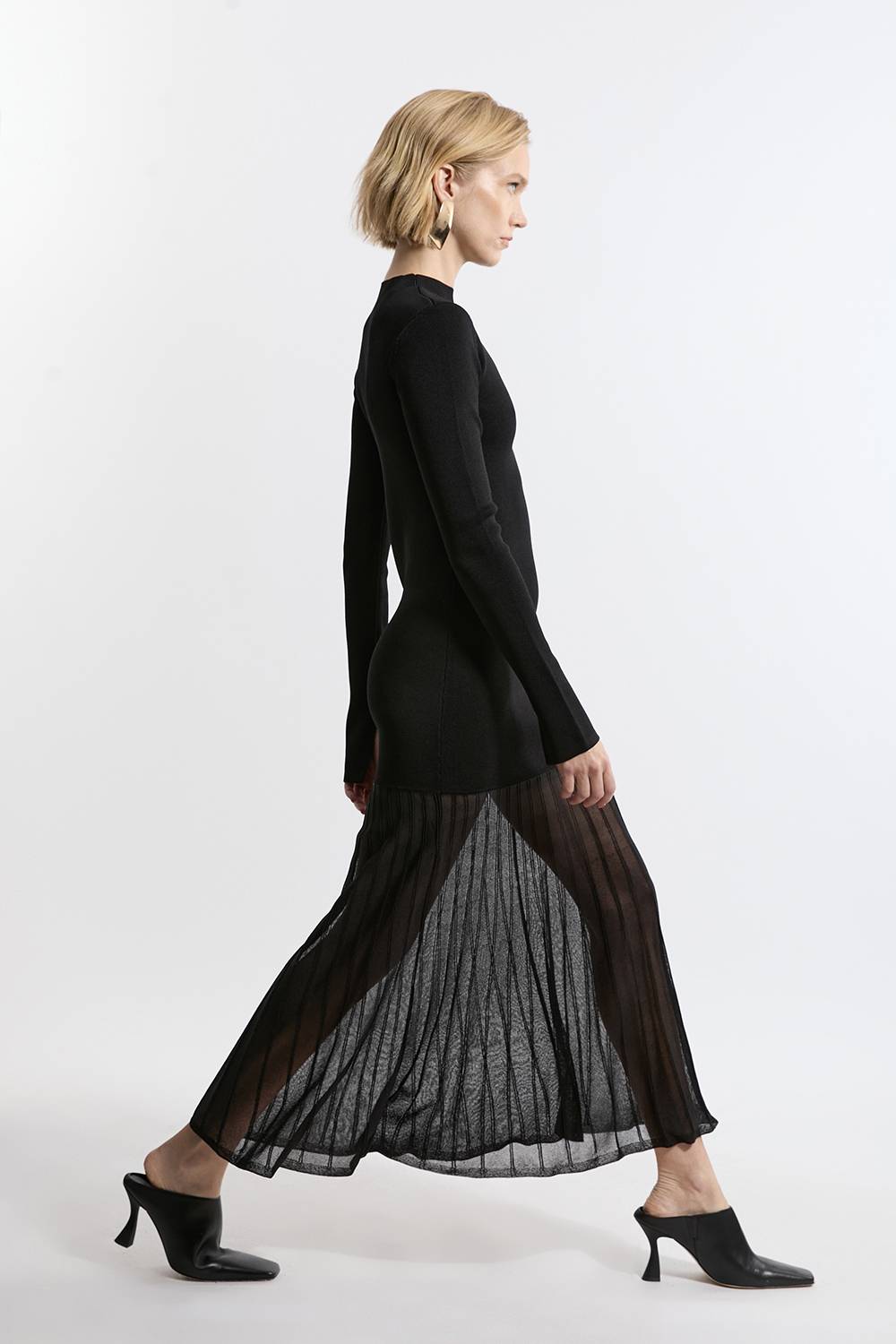 KarenMillen Robe Longue Petite en Maille Viscose avec Jupe Transparente