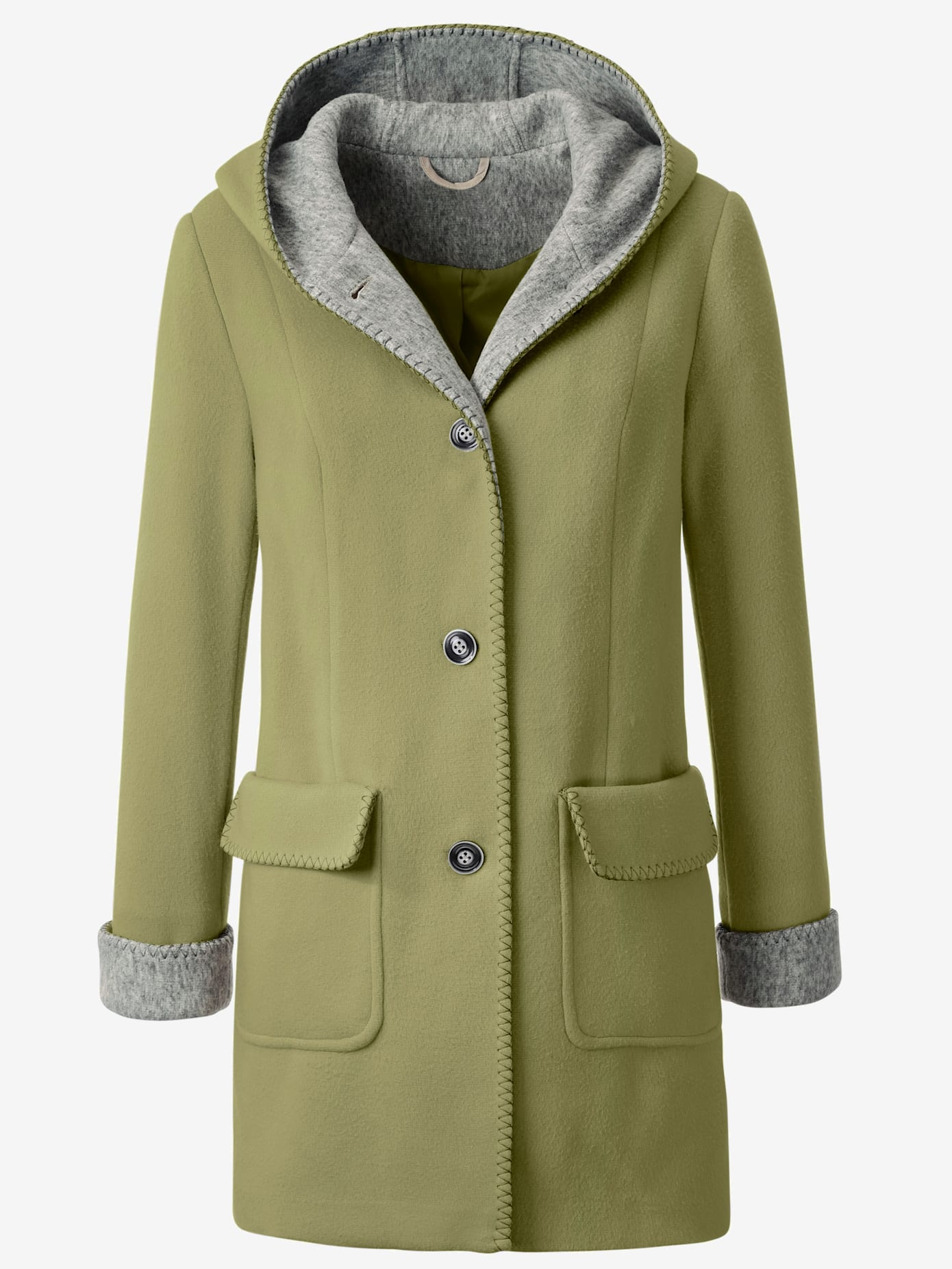 Manteau imitation laine poches plaquées à rabat avec capuche