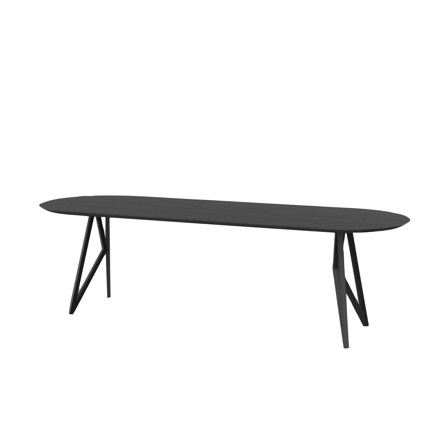 Studio HENK tafel Butterfly Plat ovaal - zwart frame, zwarte beits 300 x 90 | Zwarte Beits | Verjongde Rand | Frame Zwart