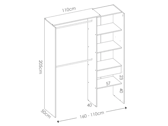 Dressing extensible LAURENT - L.110/160 cm - Coloris : Chêne et Anthracite