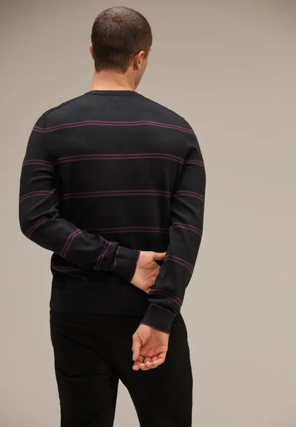 Feinstrick Streifenpullover - Black