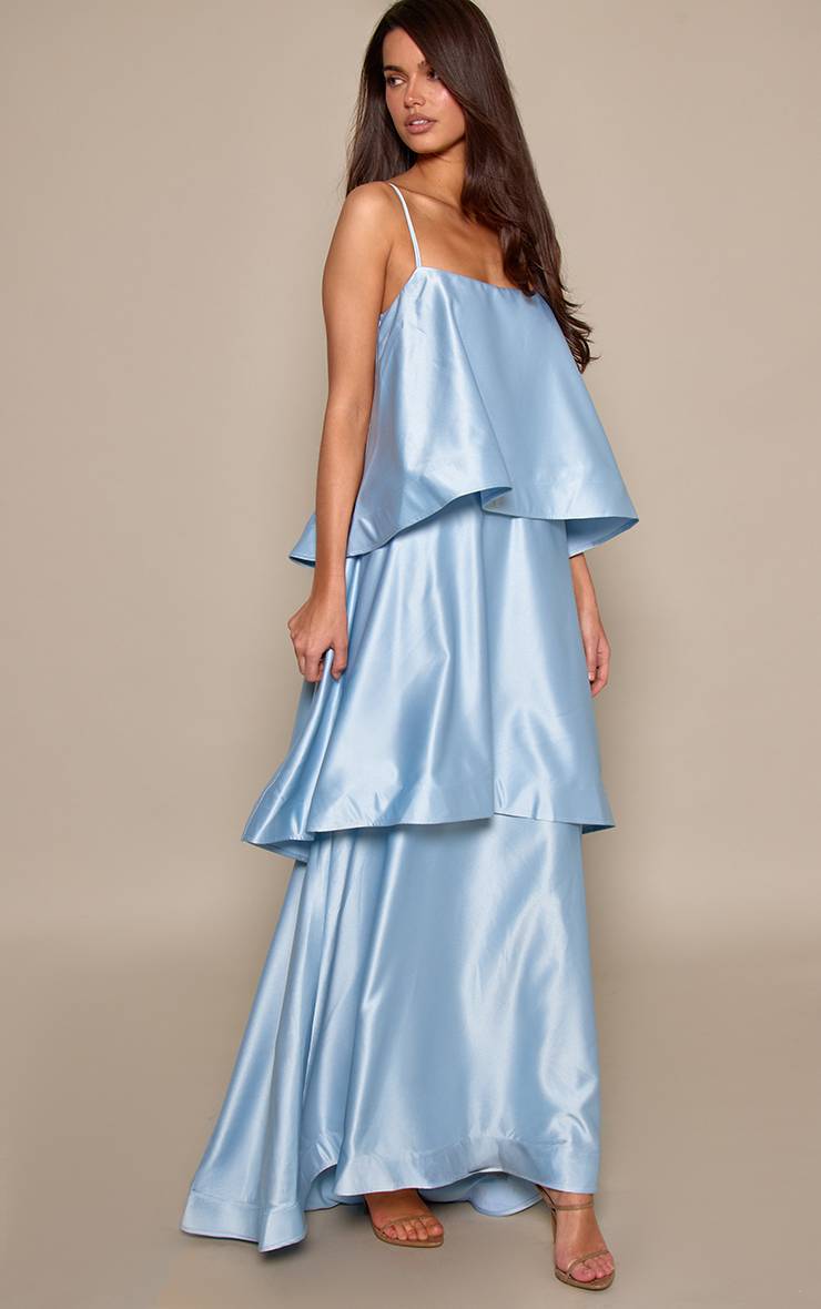 Bleu Clair Robe Maxi Étagée Structurée