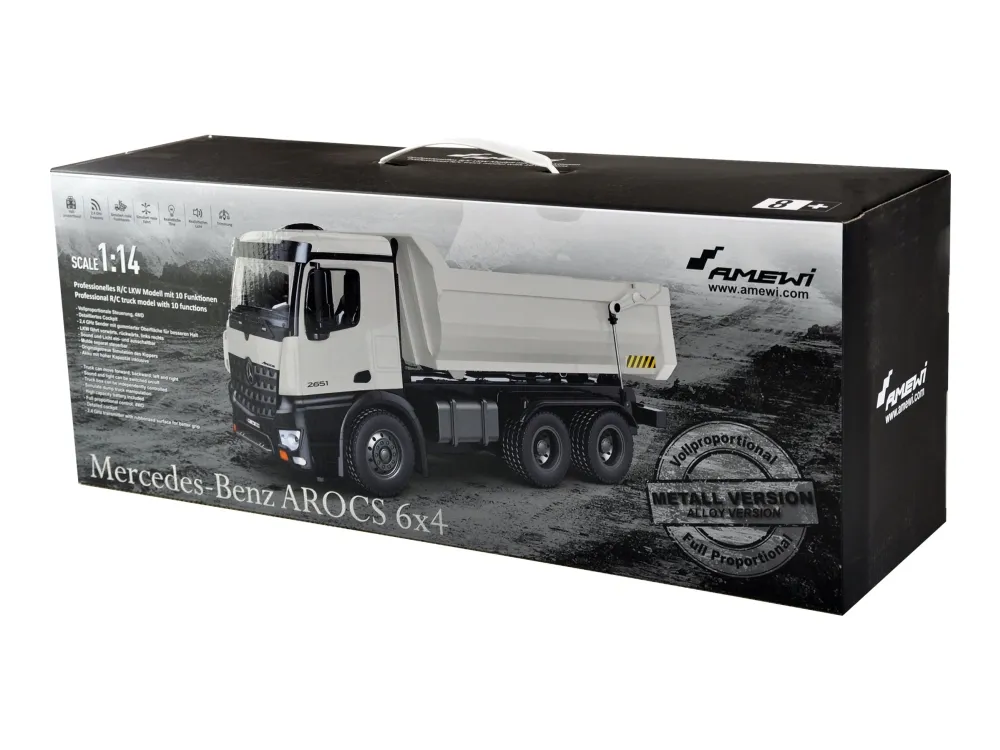 AMEWI - Mercedes Tipper Truck PRO Metal RTR - RC - hvid