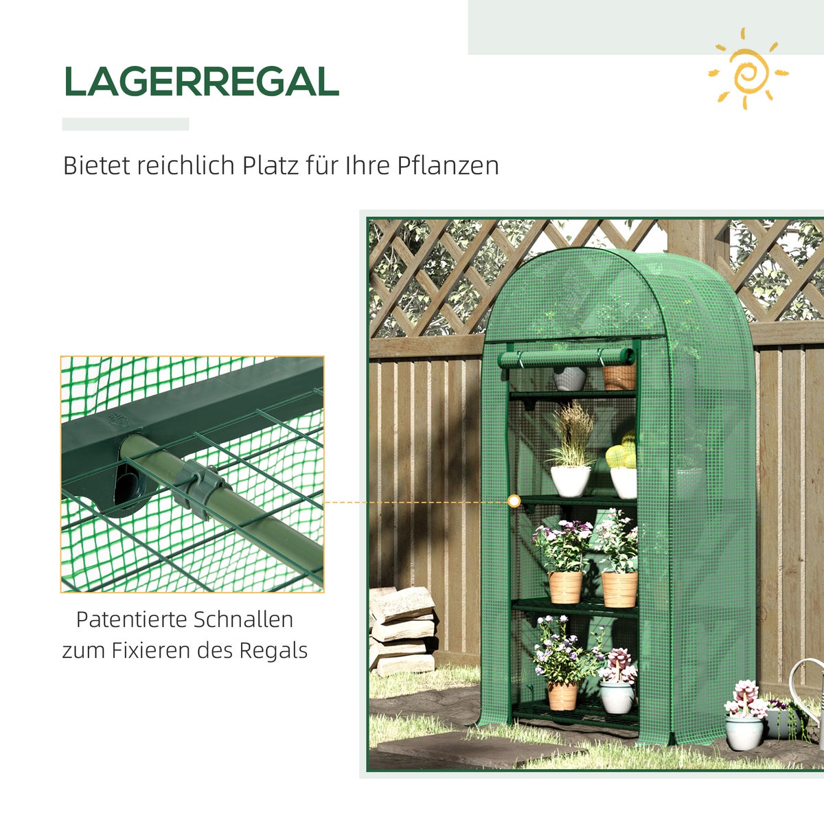 Outsunny polytunnelkas, met 4 planken, 80 x 49 x 160 cm, metaal, groen