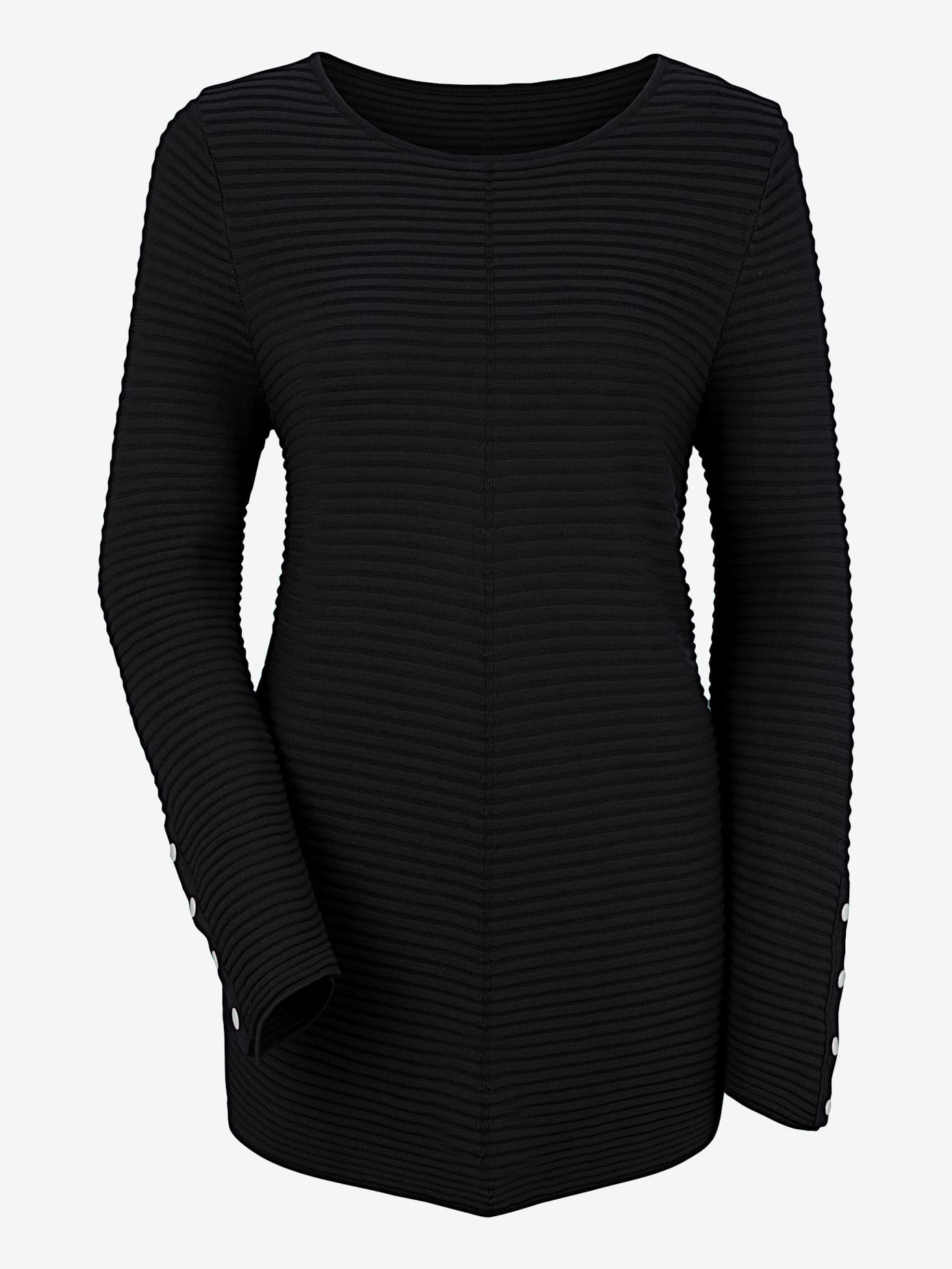 Pull long col rond avec boutons décoratifs dorés sur les manches