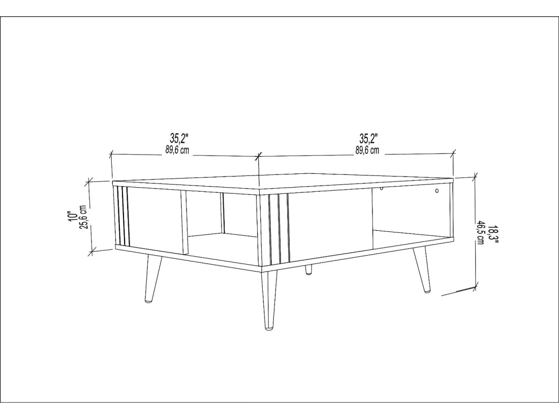 Table basse carré avec niche Ronas avec les pieds en bois (Noyer)