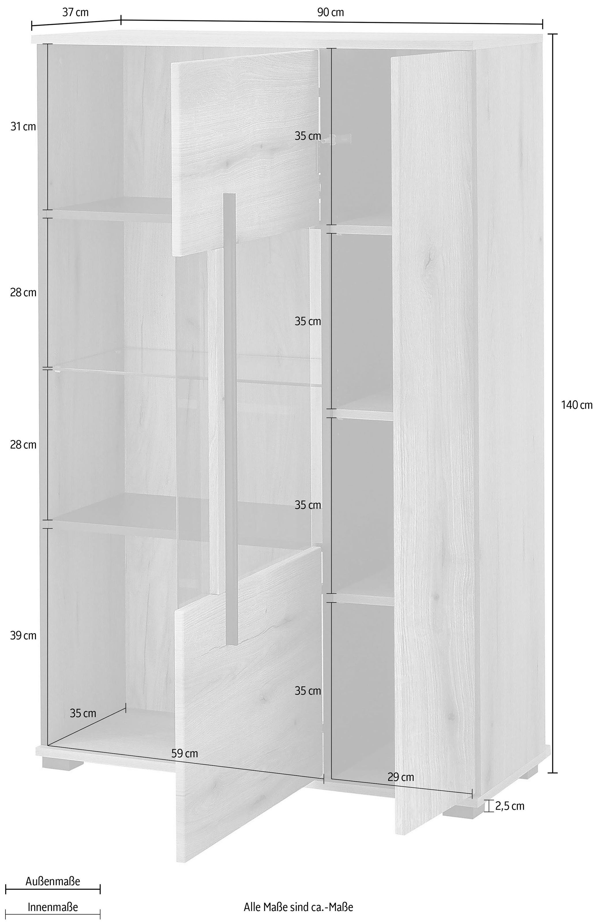 INOSIGN Vitrine »Cantara, Vitrinenschrank in Eiche Evoke oder weiss, Standvitrine« schwarzer Stangengriff, ausreichend Stauraum, vielseitig einsetzbar