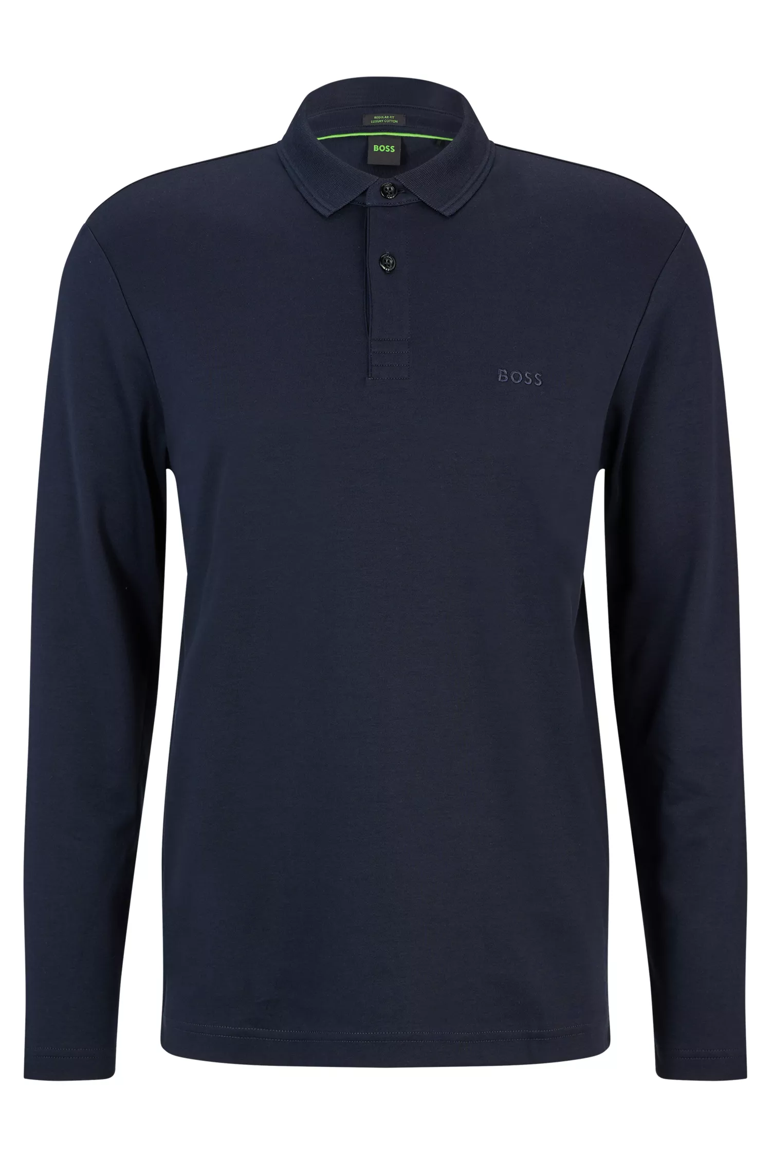 Camisa polo BOSS verde em algodão interlock com logotipo tonal.