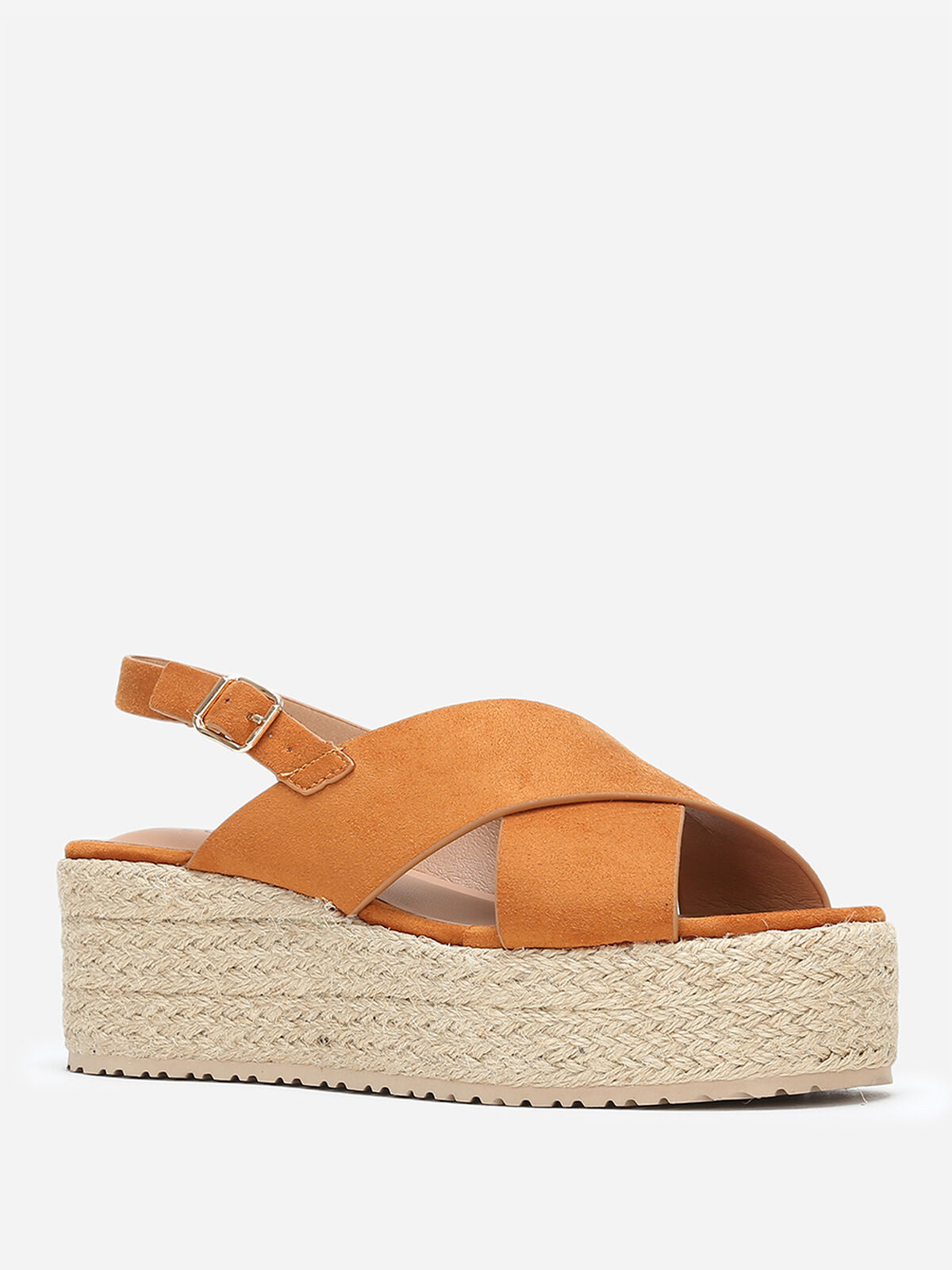Sandales camel en suédine à plateforme en cordage Camel- Camel