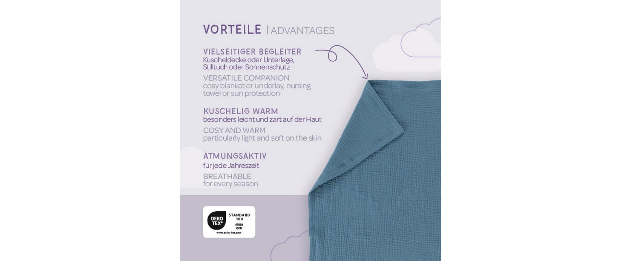 Schlafdecke jeansblau 75 x 100 cmKuschelweiche Babydecke, luftig und leicht
