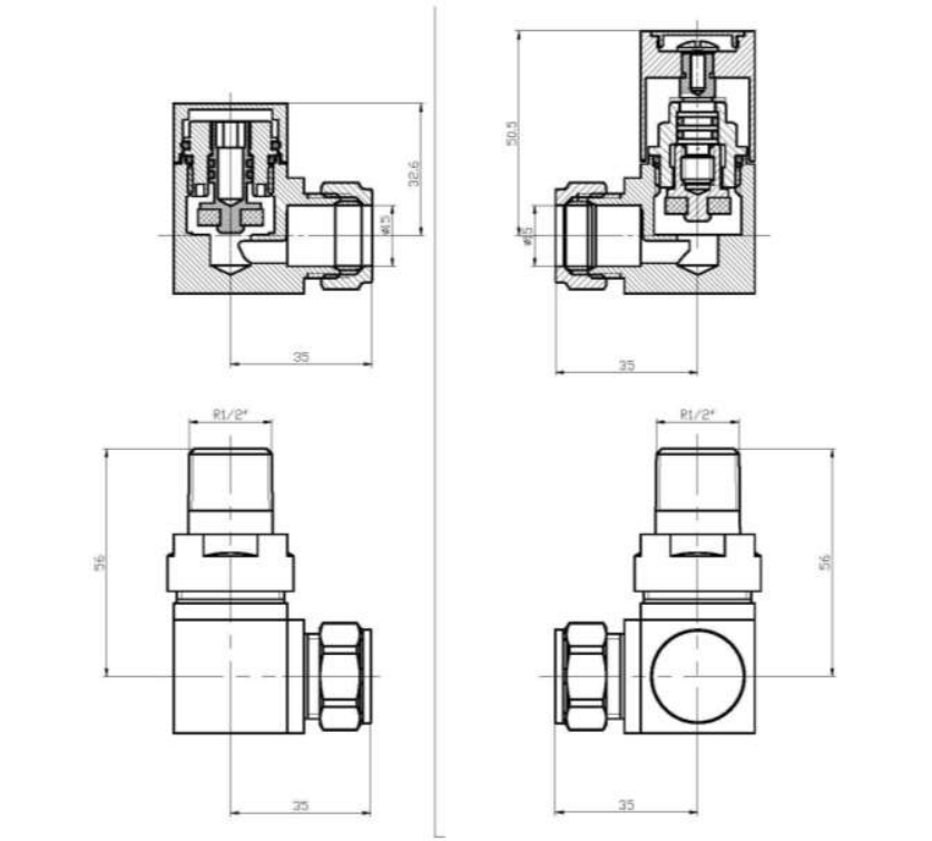 Eastbrook Valve Square radiator aansluitset haaks