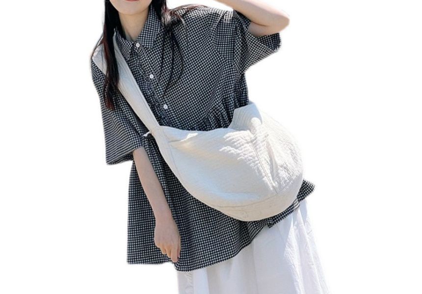 Inchioh - Henley Gingham Peplum Shirt met Elleboogmouwen