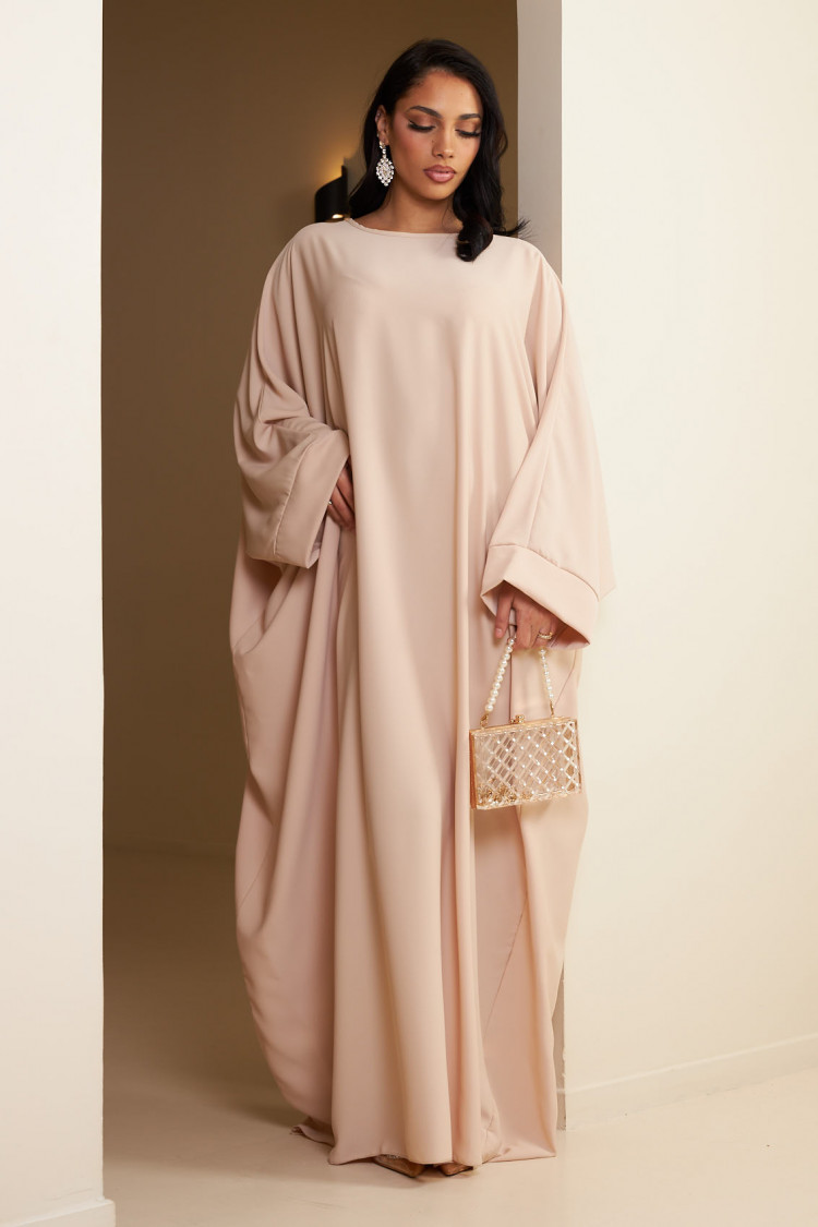 Abaya beige satinée uni