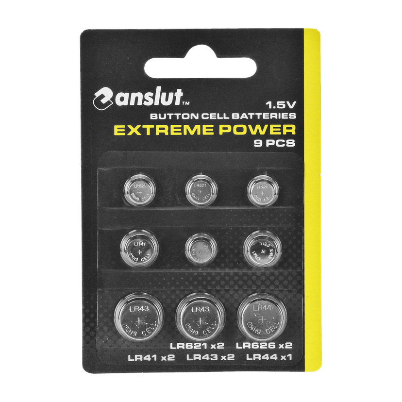 Knappecellebatterier 9 deler LR621/LR626/LR41/LR43/LR44
