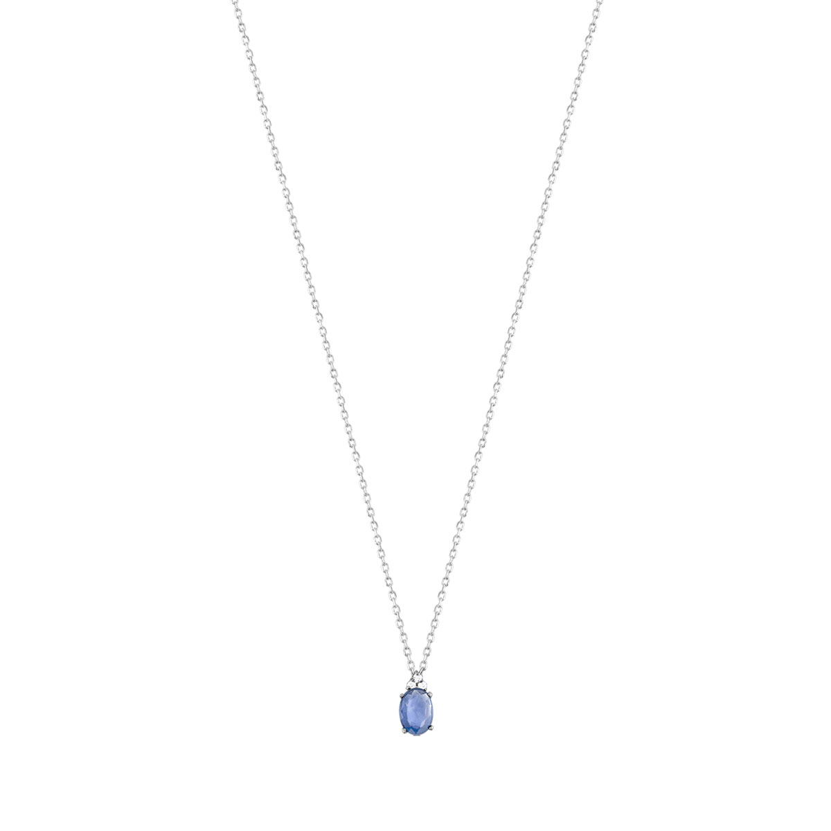 Collier or 375 blanc saphir ovale et zirconias 42 cm