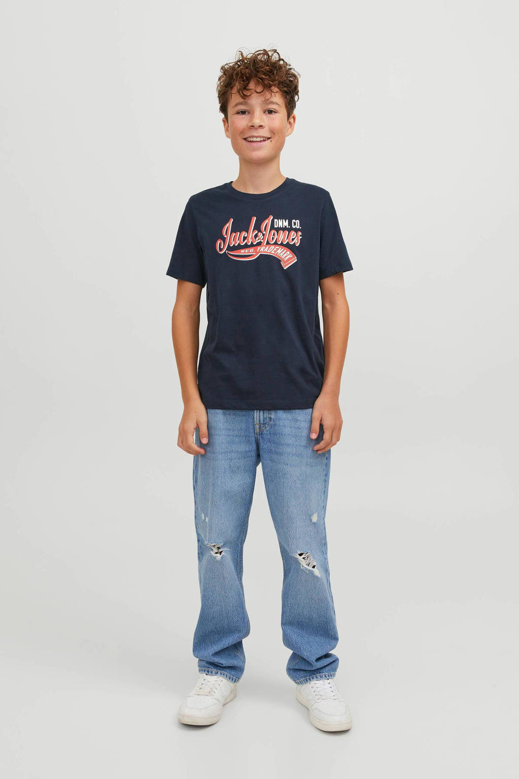 JACK & JONES T-shirt JJELOGO van katoen donkerblauw