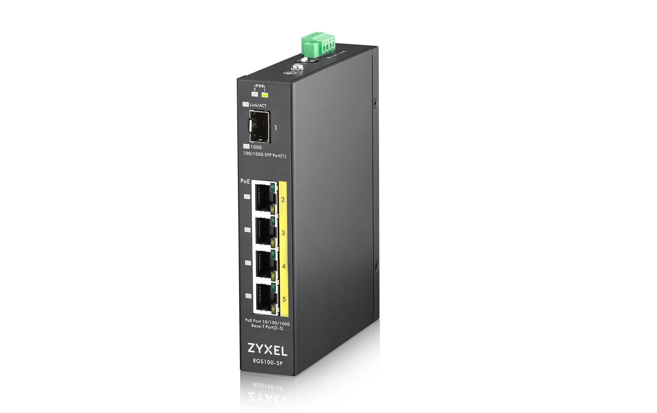 PoE+ Switch RGS100-5P 5 Port<br>Unmanaged Gigabit Switch mit PoE+ und SFP-Slot