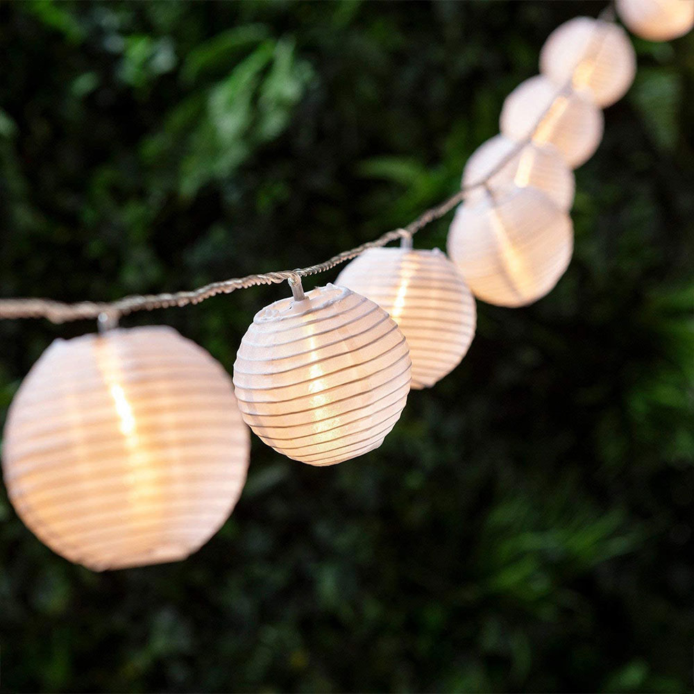 (5m) 20 LED's Papier Deko Solar Lichterkette Lampion Outdoor Beleuchtung IP65 - Warmweiss