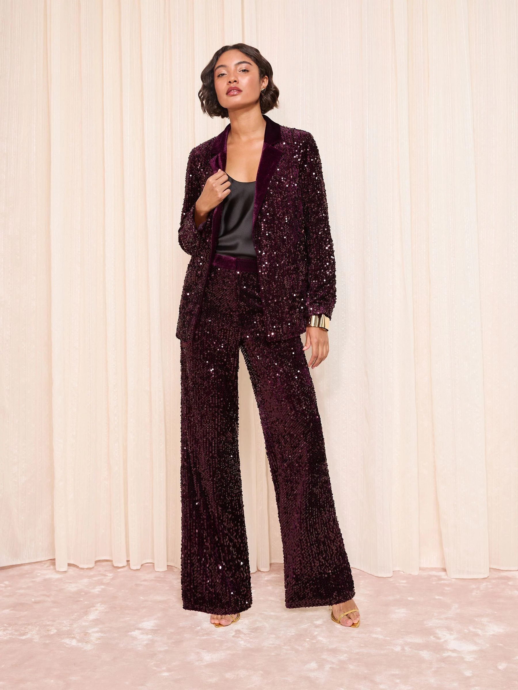 Paars - Friends Like These Velvet Sequin Trousers