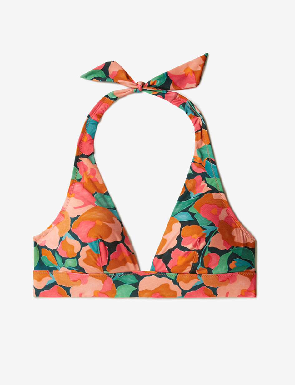 Haut de maillot de bain triangle sans armatures paddé - pivoine bleu canard