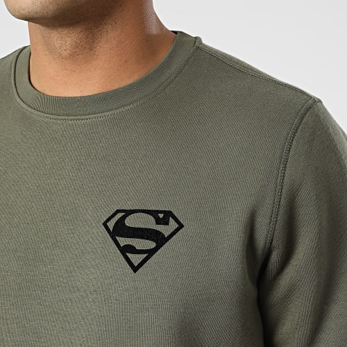 Sweat Crewneck Logo Velvet Back Vert Kaki Noir