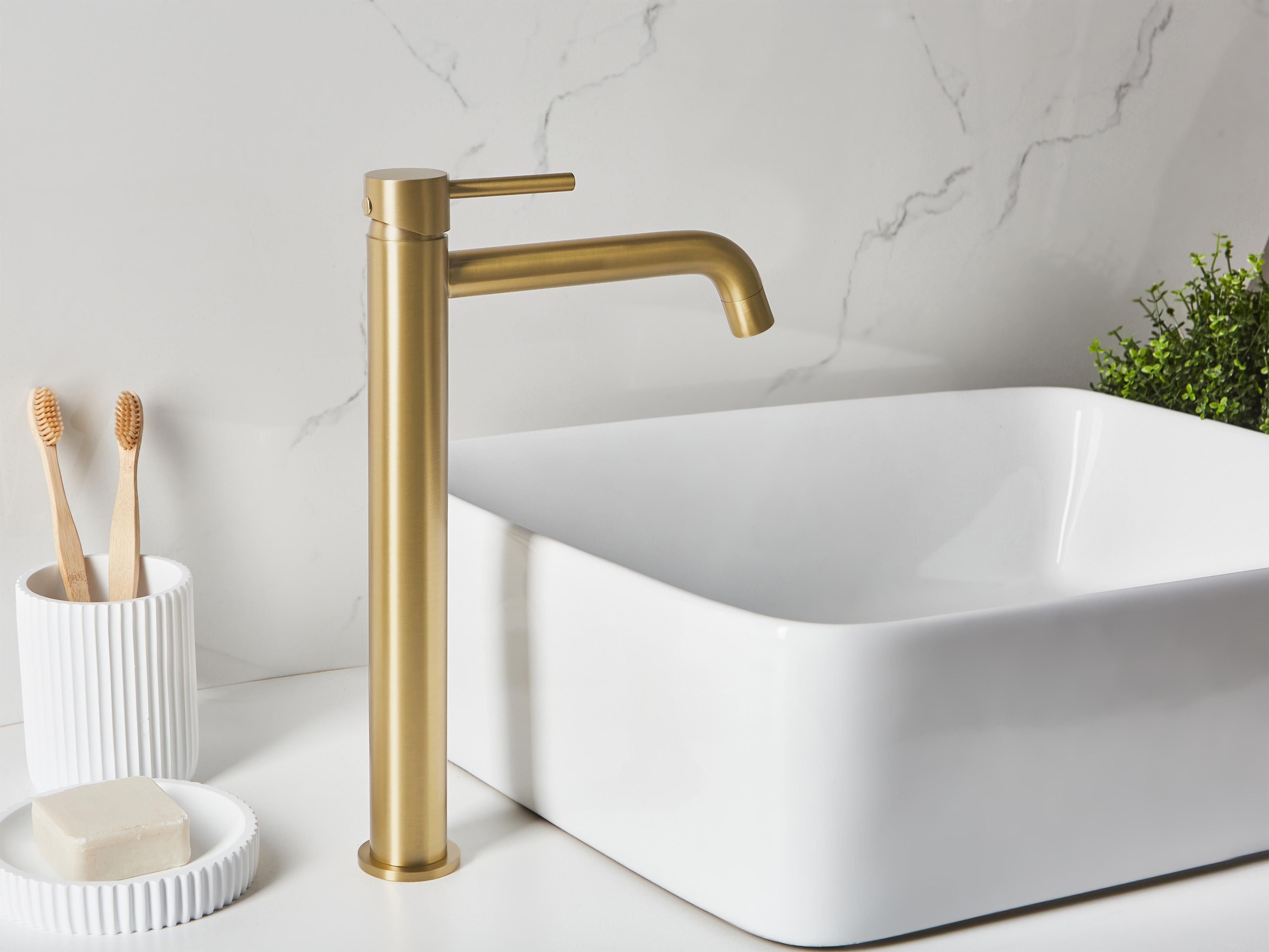 Hoge wastafelmengkraan SALINAS Messing Goud