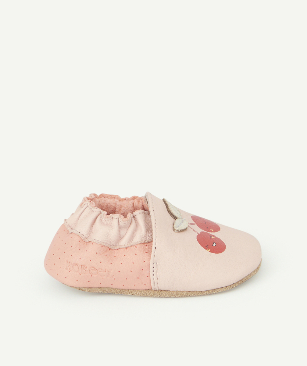 ROBEEZCHAUSSONS BÉBÉ ROSE EN CUIR AVEC CERISES