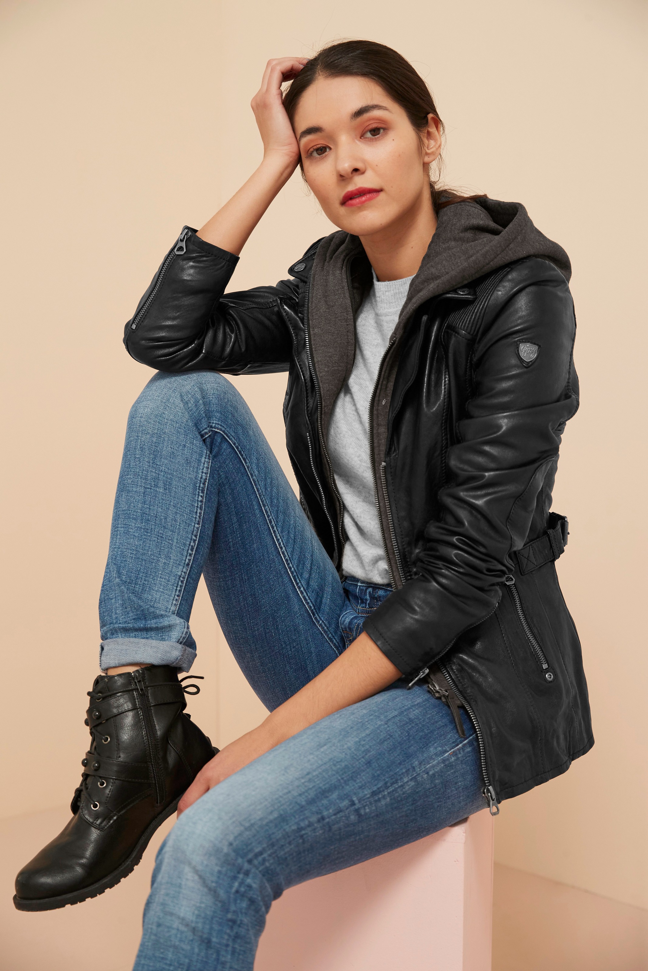 Mauritius Lederjacke »Adelyn« mit Kapuze 2-in-1-Lederjacke