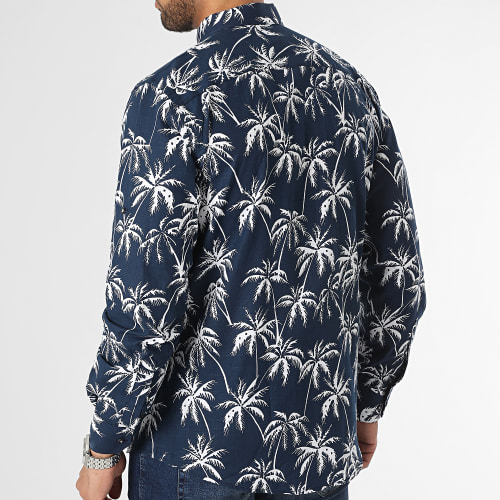 Chemise Manches Longues Floral Bleu Marine Blanc