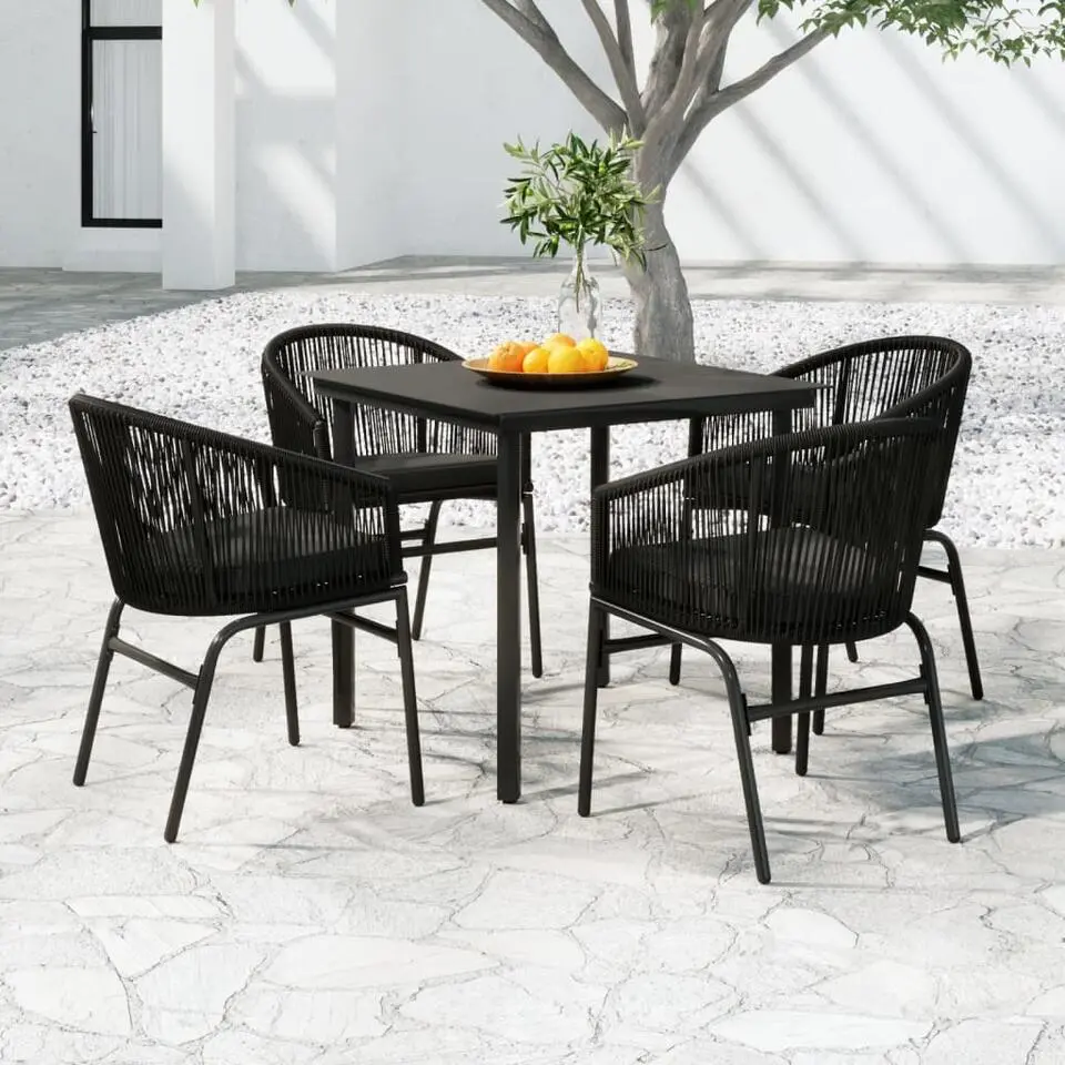 vidaXL - 5-delige Tuinset met kussens - Zwart PVC-rattan en staal - 80x80 cm
