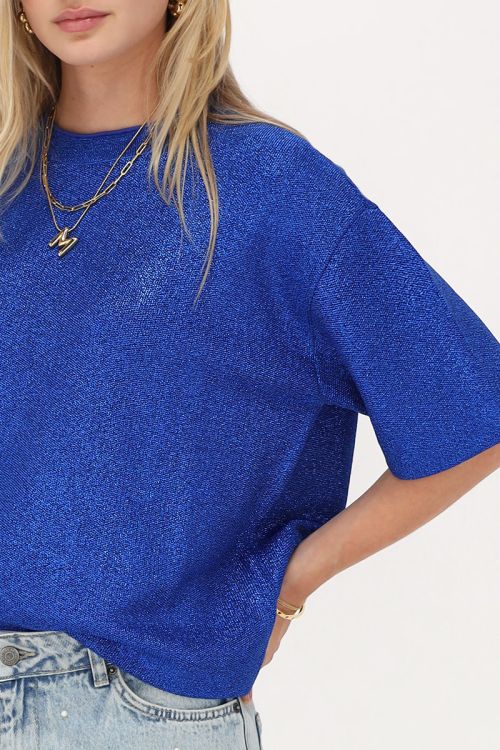 Blauw oversized T-shirt met lurex
