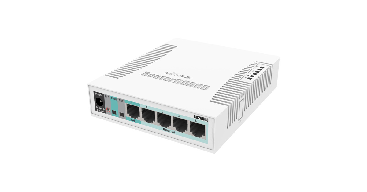 MikroTikRB260GS Smart Switch (CSS106-5G-1S)  (Wit, PoE, SFP)