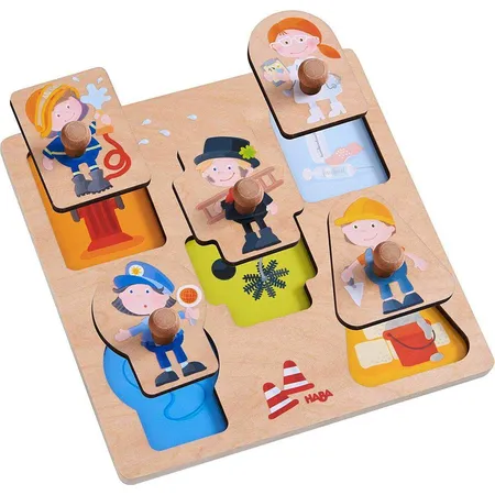 HABA 304588 Greifpuzzle Berufe, 5-teiliges Holzpuzzle zum Beruferaten