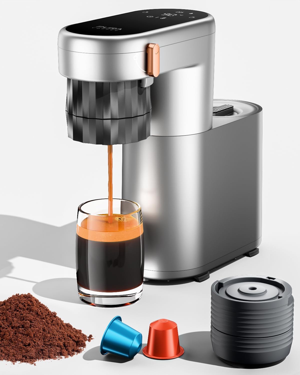 2 in 1 Kaffeemaschine klein Sofort heiß&20 Bar, Tragbare Espressomaschine mit Akku Kompatibel mit NS Kapseln und gemahlenem Kaffee, Mini Reisekaffeemaschine to go für Camping/Indoor/Büro