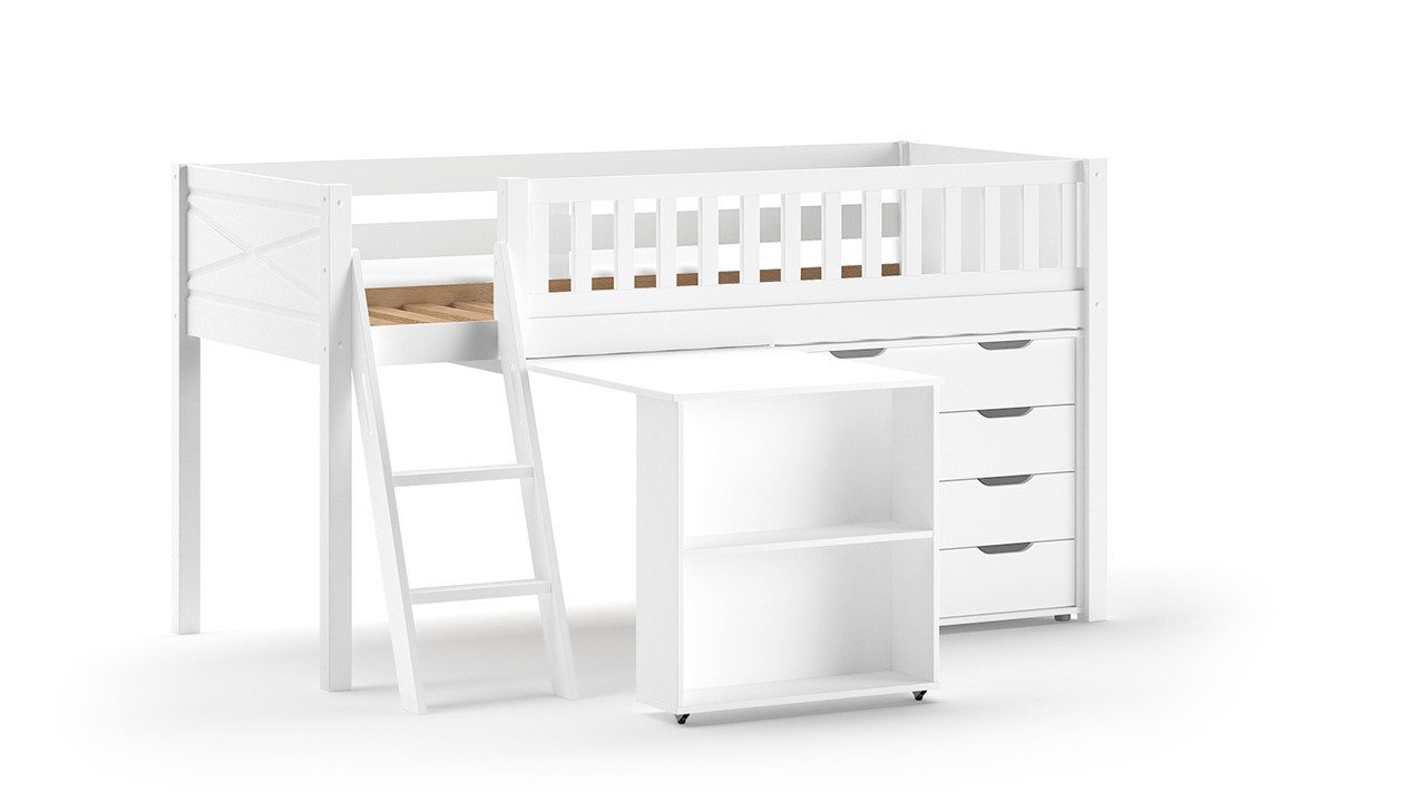 Halfhoogslaper Scott met bureau en commode wit