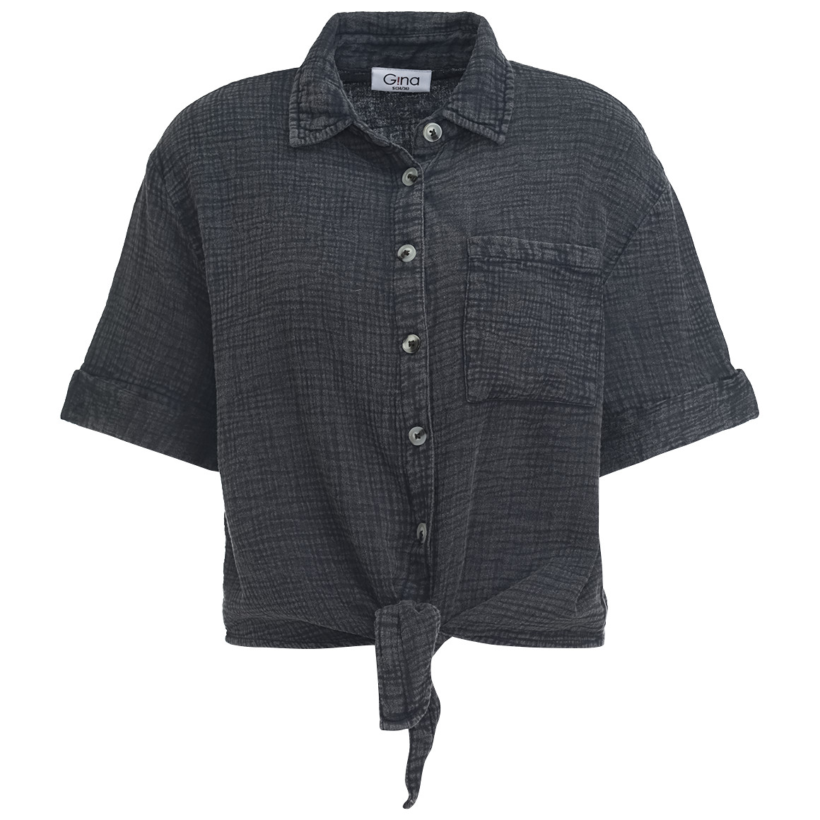 Gina Damen Musselin-Bluse mit Brusttasche dunkelgrau