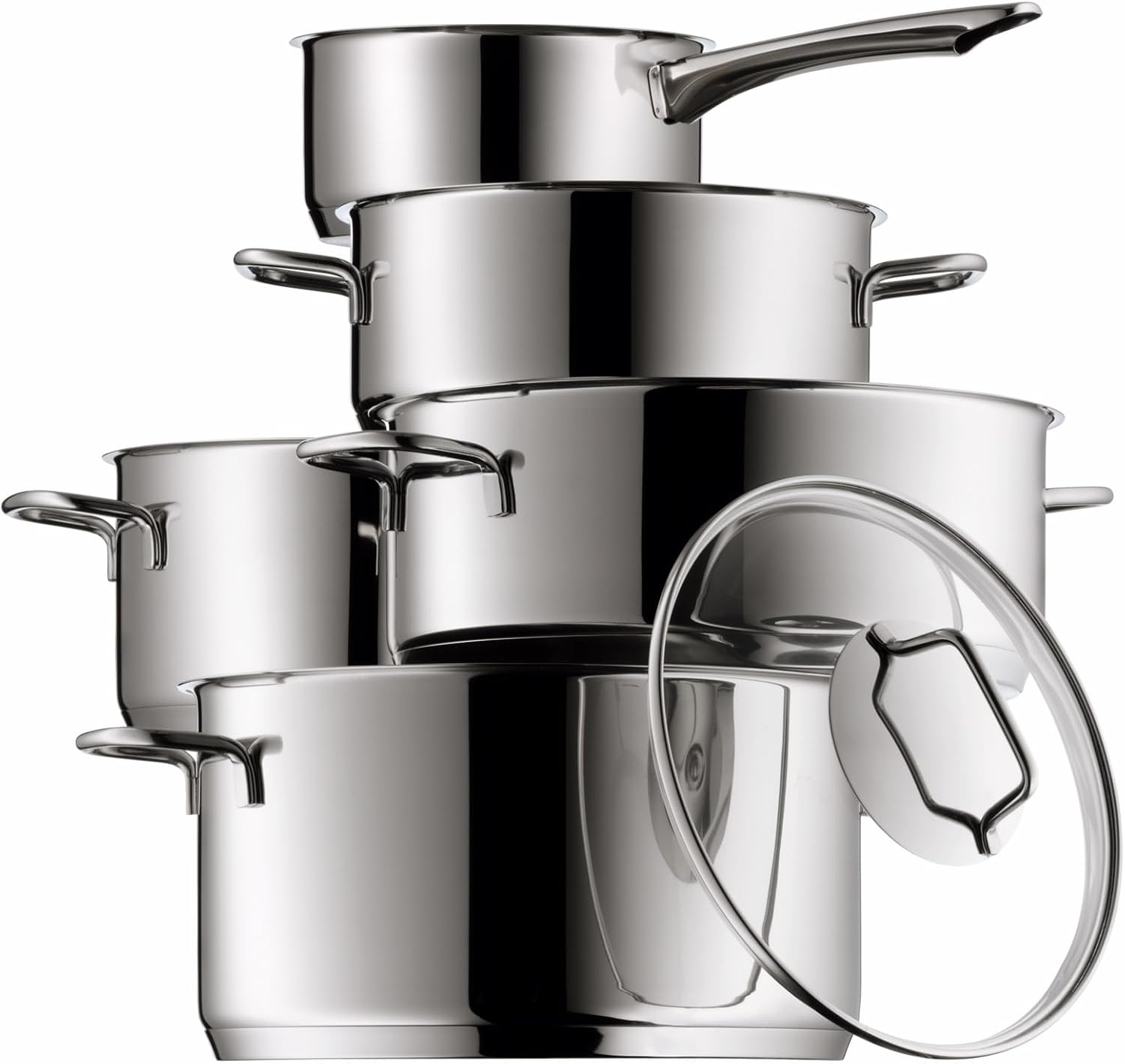 WMF Astoria Vorteils Topfset Induktion 5-teilig, Kochtopf Set mit Glasdeckel, Cromargan Edelstahl poliert, Induktions Töpfe Set unbeschichtet