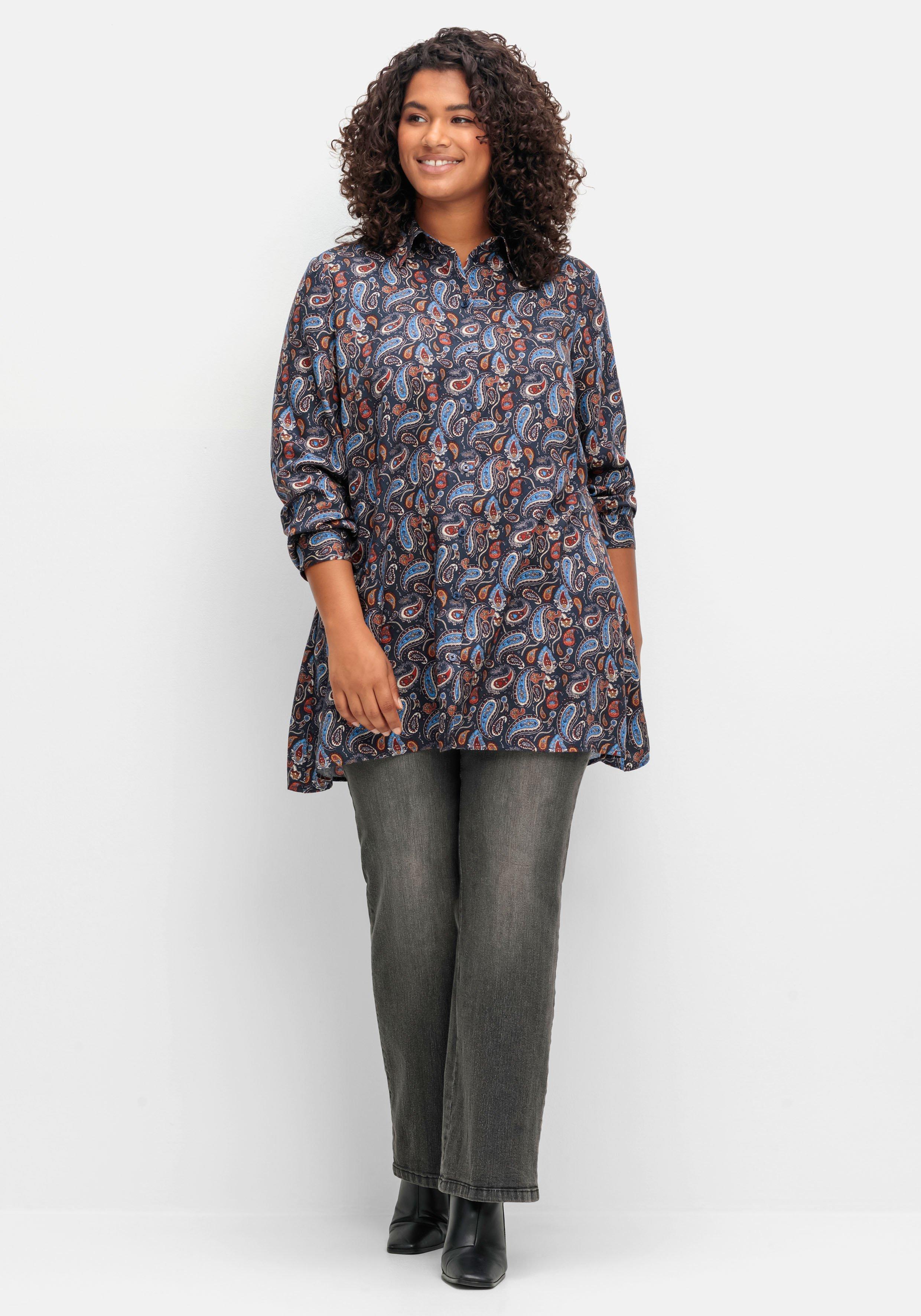 Longbluse in Zipfelform, mit Paisleymuster